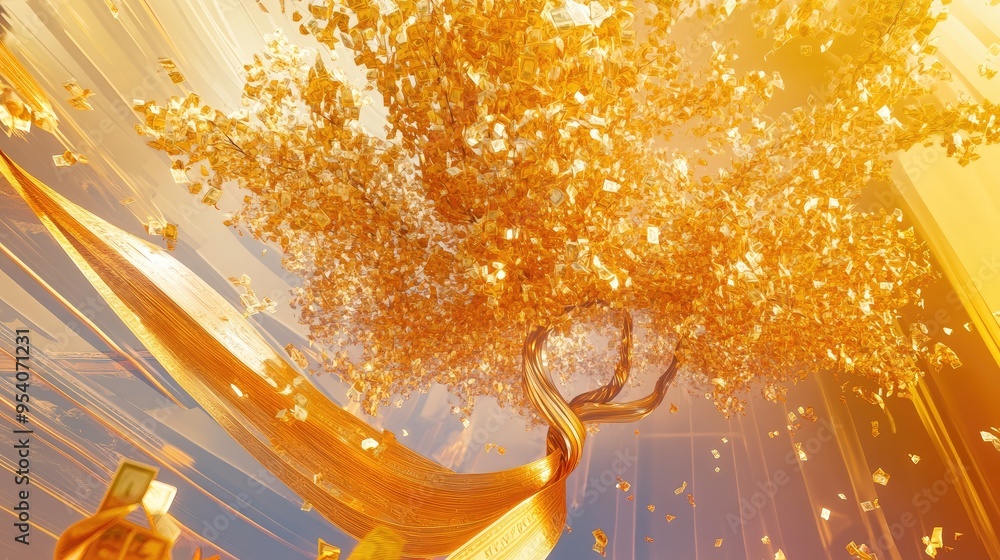 Money Tree Ribbons Flowing money ribbons from a beautiful gold tree, against a dynamic and ...