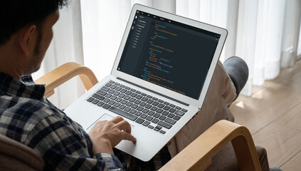 Software development programming on computer screen for modish application and program coding