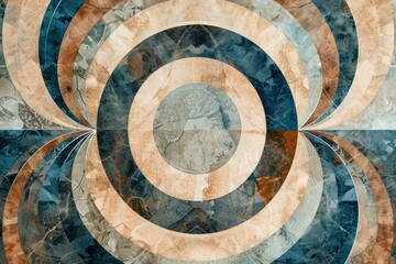 Wall Mural - Abstract background with geometric patterns in blue, brown, and gray tones, featuring circular shapes and lines for decoration