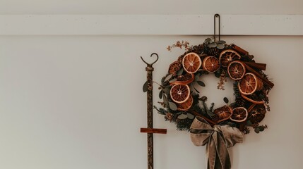 Canvas Print - A wreath made of dried orange slices, cinnamon sticks