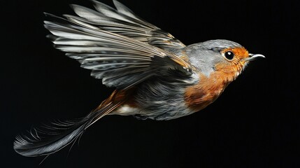 Canvas Print -   A bird in flight, with open eyes and spread wings, captured from above at a close distance