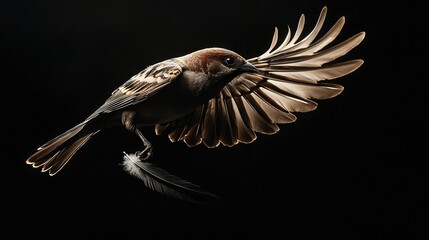 Canvas Print -   Bird flying with wings extended, turned sideways head