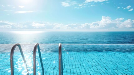 Wall Mural - An infinity pool with clear blue water and a beautiful ocean view.