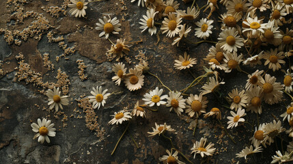 Sticker - A close up of a bunch of dried up daisies on a stone surface