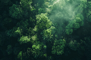 Wall Mural - A lush green forest with trees of various sizes and shapes