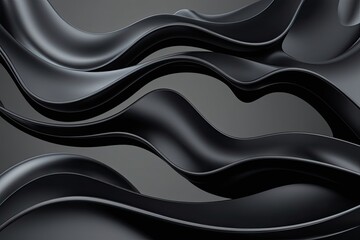 Wall Mural - 3D Abstract Black Wavy Shapes Background Design