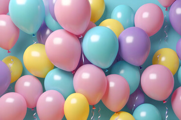  Colorful pastel balloons & gift boxes with ribbons decoration for celebration, Generated by Ai