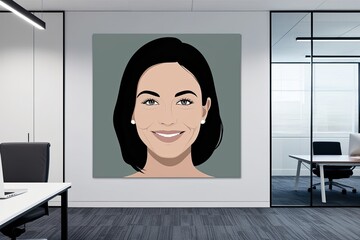 Wall Mural - Minimalist Portrait of a Woman with a Serene Smile for Office Wall Art