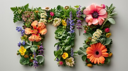 Floral Letter T on Natural Background