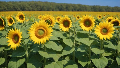 Sunflowers in a field under a clear blue sky