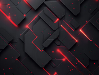 Dark grey black abstract background with red glowing angular lines design for social media post, business, advertising event. Modern technology innovation concept background