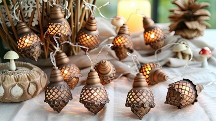 Wall Mural - A string of cute little acorn-shaped lights