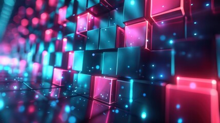 Wall Mural - Neon Cube Abstraction - Colorful 3D Background Design