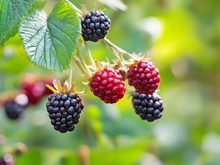 Wall Mural - blackberry grows on a tree in the harvest garden