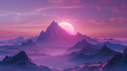 Wall Mural - Retrowave Summer Landscapes: Vibrant Mountains, Sunsets & Nostalgic Synthwave Vibes