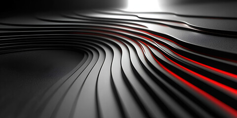 Wall Mural - abstract black and red wave patterns with smooth curves highlighting texture in a soft light setting