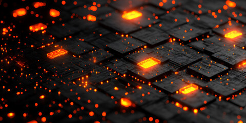 Wall Mural - vibrant digital landscape with glowing elements and intricate patterns at night