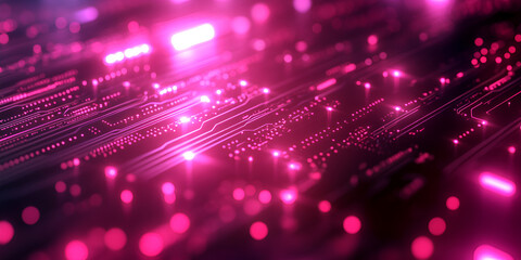 Wall Mural - bright pink circuit board design illuminated with glowing lights showcasing intricate details and te