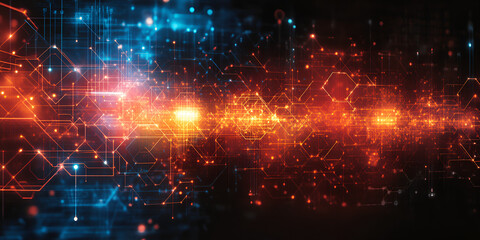 Wall Mural - vibrant digital abstract art depicting interconnected lines and shapes illuminated in blue and orang