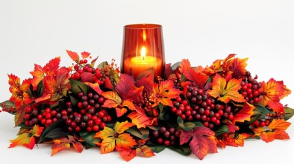 Canvas Print - Candle sleeve made of fall leaves and berries