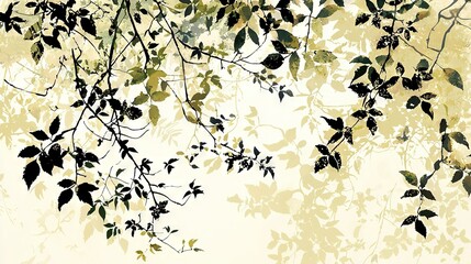 Wall Mural -   A monochrome image of a tree limb laden with verdant foliage against a white backdrop