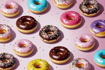 Wall Mural - Vibrant Assorted Donuts with Sprinkles Mockup Template for Desserts