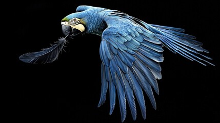 Sticker -  A blue parrot soaring through the sky with its wings open and head held high