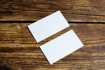 Paper sheet cards with blank mockup copy space on wood background