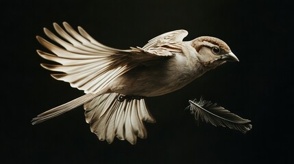 Poster -   A bird soaring through the sky with spread wings and a turned head