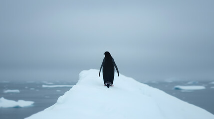 Poster - Antarctic Penguins on Iceberg with Ice Floes | Majestic Wildlife Scene in Frozen Landscape