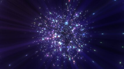 Wall Mural - abstract purple glowing energy molecule nucleus sphere atom round background with flying blurred dot
