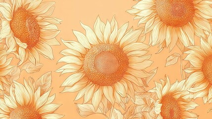 Sticker -   A photo of a multitude of sunflowers on a golden backdrop with an abundance of sunflowers