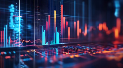 Wall Mural - abstract digital data visualization with neon color bars and lines