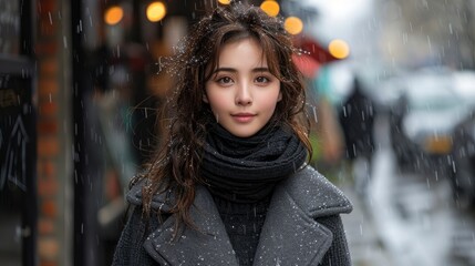 Young Woman in a Snowy City