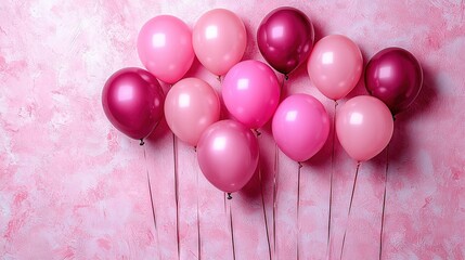 Poster -   Pink wall with red and pink balloons