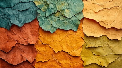 Poster -   A macro image of a stack of multicolored papers arranged like leaves