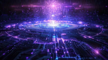 Wall Mural - abstract purple circuit board with glowing lights, abstract technology background.