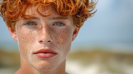 Portrait of a Young Man with Red Hair and Freckles