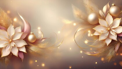 Poster - romantic christmas background with gold, pink, feather, and romantic light and glitter