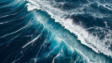 Wall Mural - Sea waves aerial view, turbulent waves blue and white landscape, nature and freshness