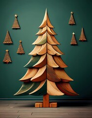 Wall Mural - wooden decoration christmas tree, christmas card