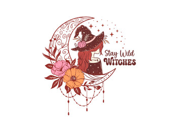 Stay wild witches, Halloween Witch PNG Sublimation T shirt design
