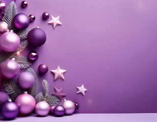 Wall Mural - purple christmas background with glass balls and decoration