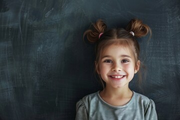 Happy girl looking at camera at school board