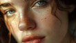 © Bridge - Portrait of a beautiful redhead woman. Fashion extreme close-up. Tender look.
