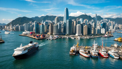 Busy city harbor background