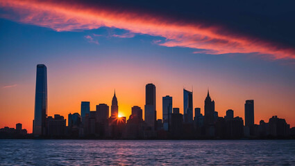 Wall Mural - Sunset over the city skyline background