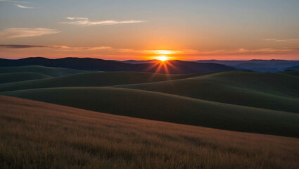 Wall Mural - Sunset over rolling hills background