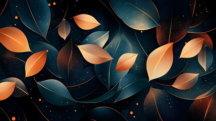 Poster - Abstract background with translucent leaves and golden glitter.