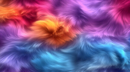 Abstract colorful fur texture with swirls of blue, purple, pink, and orange hues.